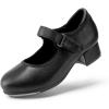 DREAM PAIRS Kids Tap Shoes for Girls Dance Shoes Boys Easy Strap Tap Mary Jane PU Leather for Toddler/Little Kid/Big Kid(Black-pu)