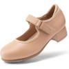 DREAM PAIRS Kids Tap Shoes for Girls Dance Shoes Boys Easy Strap Tap Mary Jane PU Leather for Toddler/Little Kid/Big Kid(Tan)