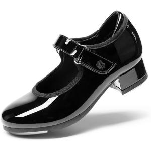 DREAM PAIRS Kids Tap Shoes for Girls Dance Shoes Boys Easy Strap Tap Mary Jane PU Leather for Toddler/Little Kid/Big Kid(Black-pat)
