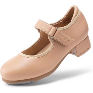 DREAM PAIRS Kids Tap Shoes for Girls Dance Shoes Boys Easy Strap Tap Mary Jane PU Leather for Toddler/Little Kid/Big Kid(Tan)