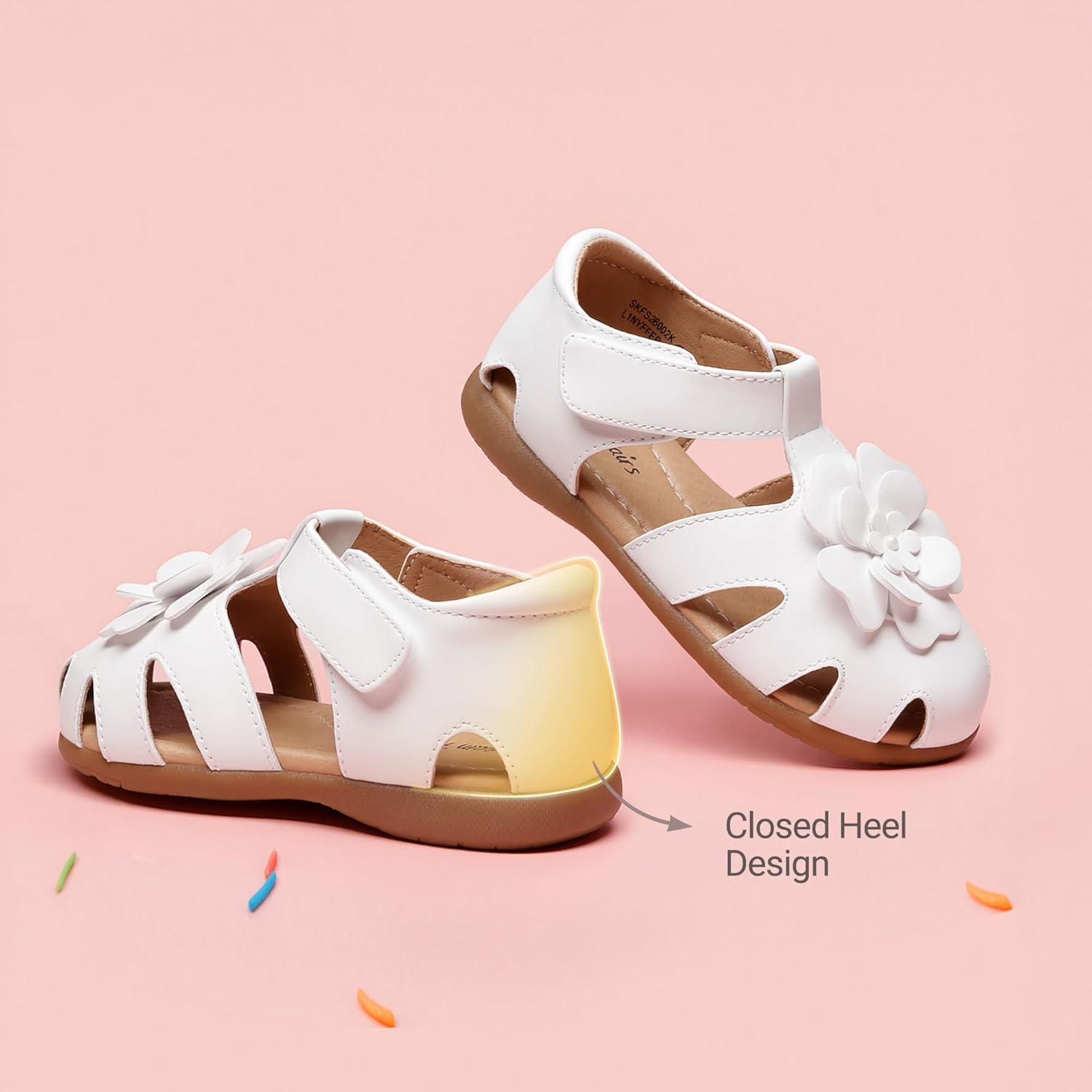 image:imageDREAM PAIRS Girls ToddlerLittle Kid ClosedToe Flower Summer Dress Sandals ShoesAll White