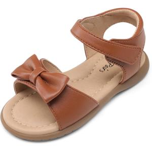 DREAM PAIRS Girls Sandals Fashion Bow Summer Shoes for Toddler/Little Kid(Brown)