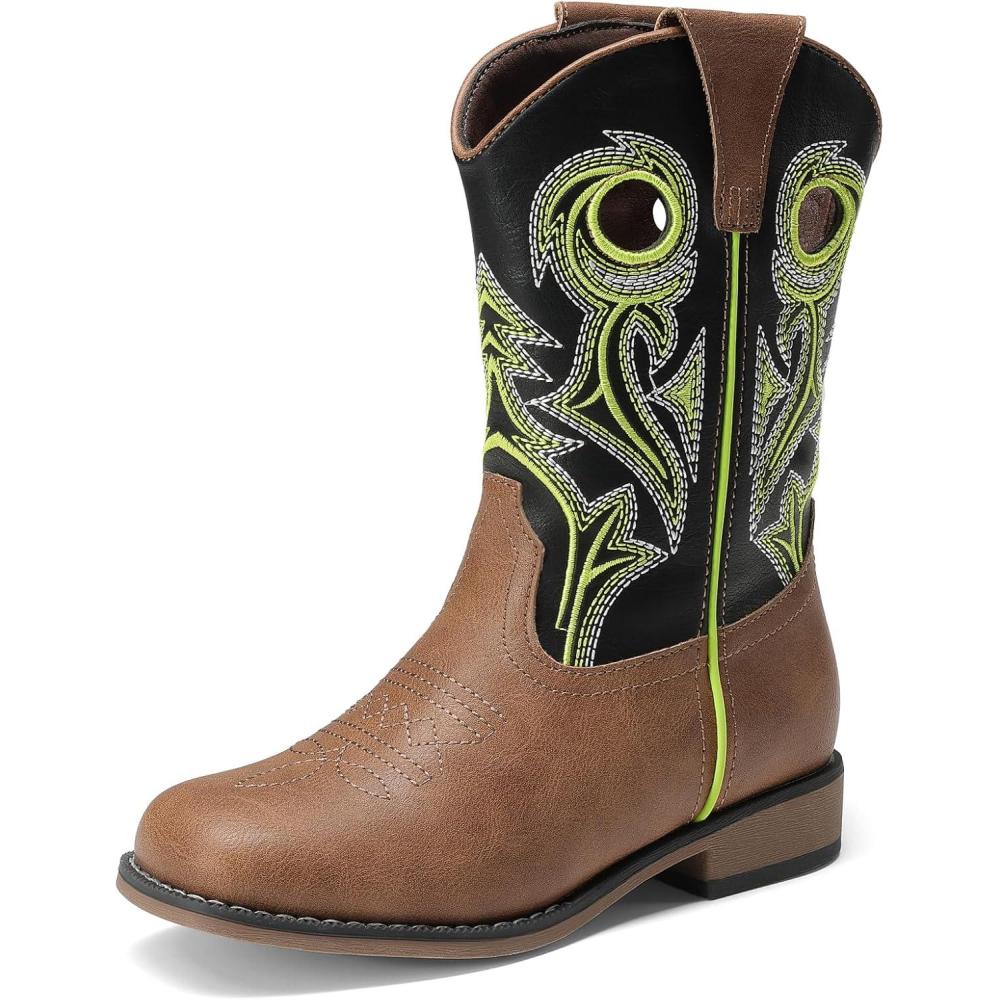 image:imageDREAM PAIRS Boys Cowboy Boots Kids Classic Western Boots Square Toe Girls Cowgirl Boots for ToddlerLittle KidBig KidBlackTan