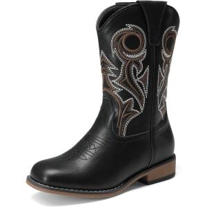 DREAM PAIRS Boys Cowboy Boots Kids Classic Western Boots Square Toe Girls Cowgirl Boots for Toddler/Little Kid/Big Kid(Black)