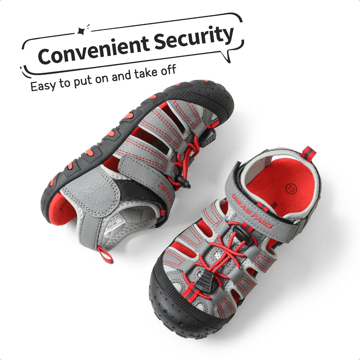 image:imageDREAM PAIRS Boys Girls ClosedToe Outdoor Summer Sport Sandals for ToddlerLittleBig KidGreyLightGreyRed