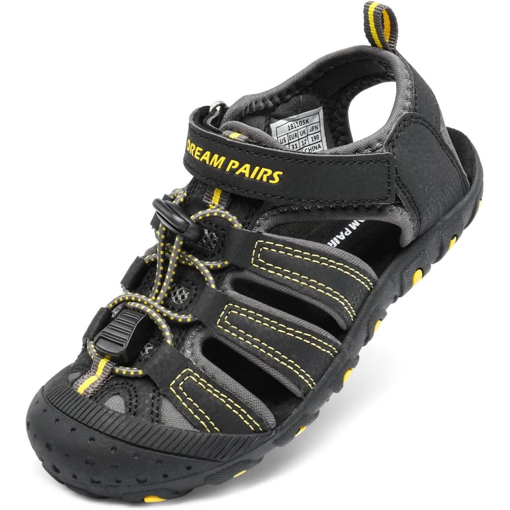 image:imageDREAM PAIRS Boys Girls ClosedToe Outdoor Summer Sport Sandals for ToddlerLittleBig KidBlackGreyYellow