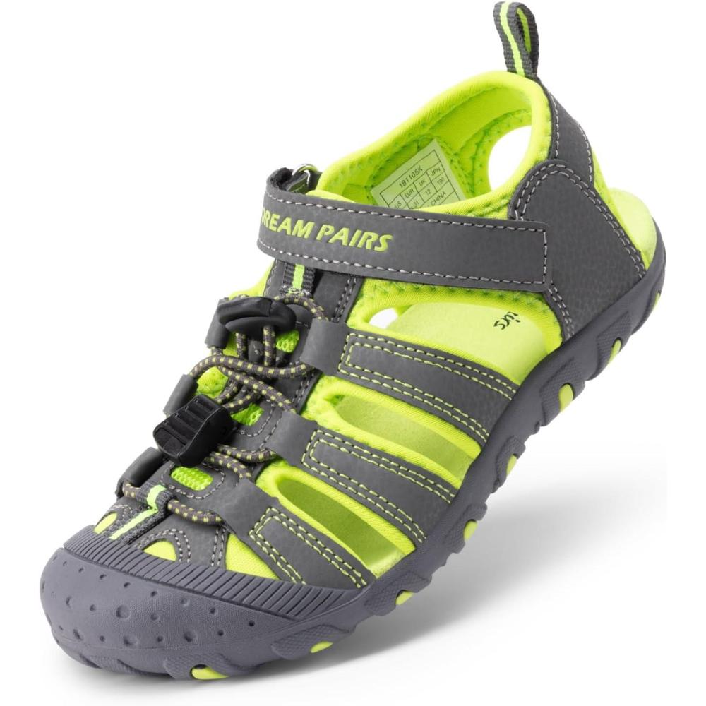 image:imageDREAM PAIRS Boys Girls ClosedToe Outdoor Summer Sport Sandals for ToddlerLittleBig KidGreyGreen