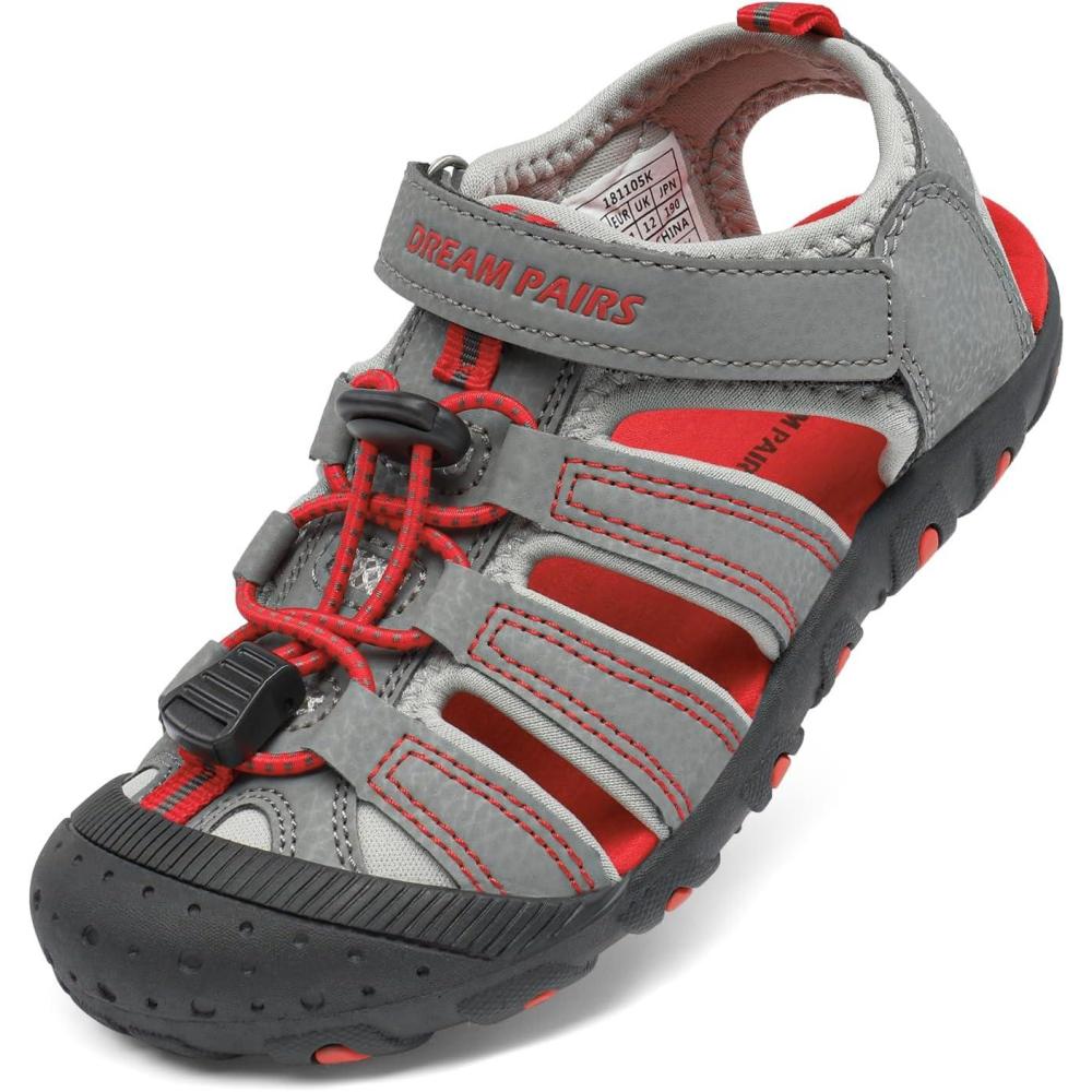 image:imageDREAM PAIRS Boys Girls ClosedToe Outdoor Summer Sport Sandals for ToddlerLittleBig KidGreyLightGreyRed