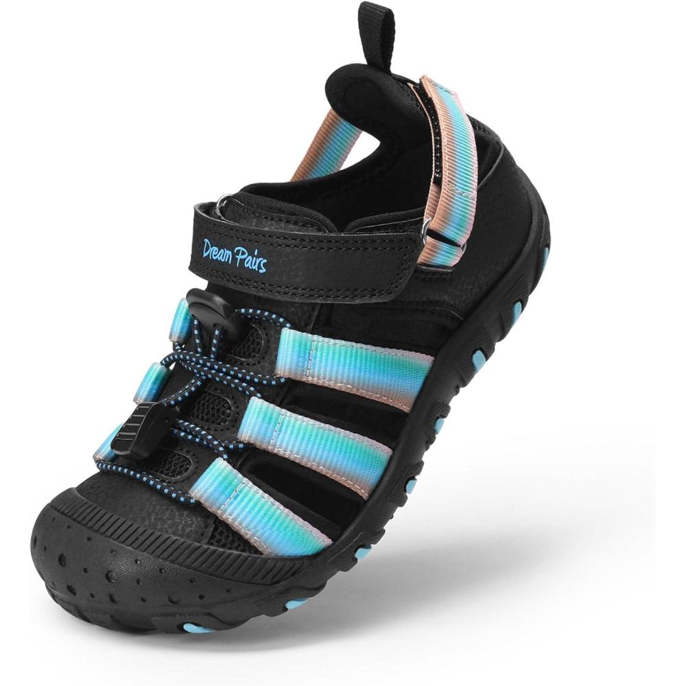 image:imageDREAM PAIRS Boys Girls Outdoor Athletic Sport Sandals Summer Hiking Beach Casual Closed Toe Rainbow Multicolor for ToddlerLittleBig KidsBlackBlue