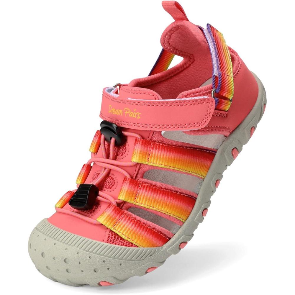 image:imageDREAM PAIRS Boys Girls Outdoor Athletic Sport Sandals Summer Hiking Beach Casual Closed Toe Rainbow Multicolor for ToddlerLittleBig KidsRedRainbow