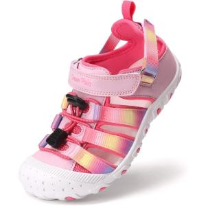 DREAM PAIRS Boys Girls Outdoor Athletic Sport Sandals Summer Hiking Beach Casual Closed Toe Rainbow Multicolor for Toddler/Little/Big Kids(Pink/Rainbow)