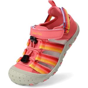 DREAM PAIRS Boys Girls Outdoor Athletic Sport Sandals Summer Hiking Beach Casual Closed Toe Rainbow Multicolor for Toddler/Little/Big Kids(Red/Rainbow)