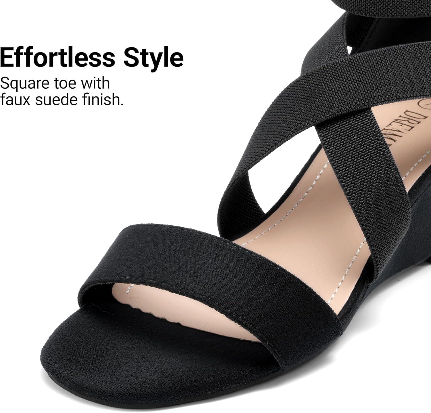 image:imageDREAM PAIRS Womens Elastic Ankle Strap Low Wedge Sandals Comfortable Dressy Heels for Summer Formal and Special OccasionsBlack