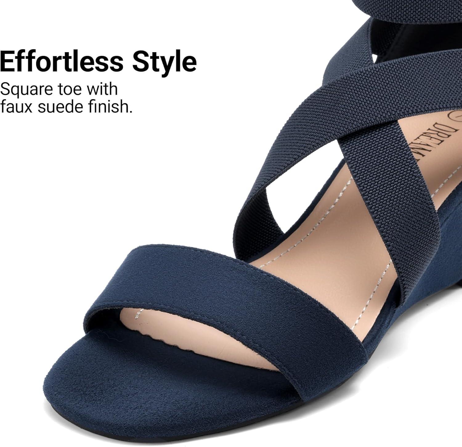 image:imageDREAM PAIRS Womens Elastic Ankle Strap Low Wedge Sandals Comfortable Dressy Heels for Summer Formal and Special OccasionsNavy
