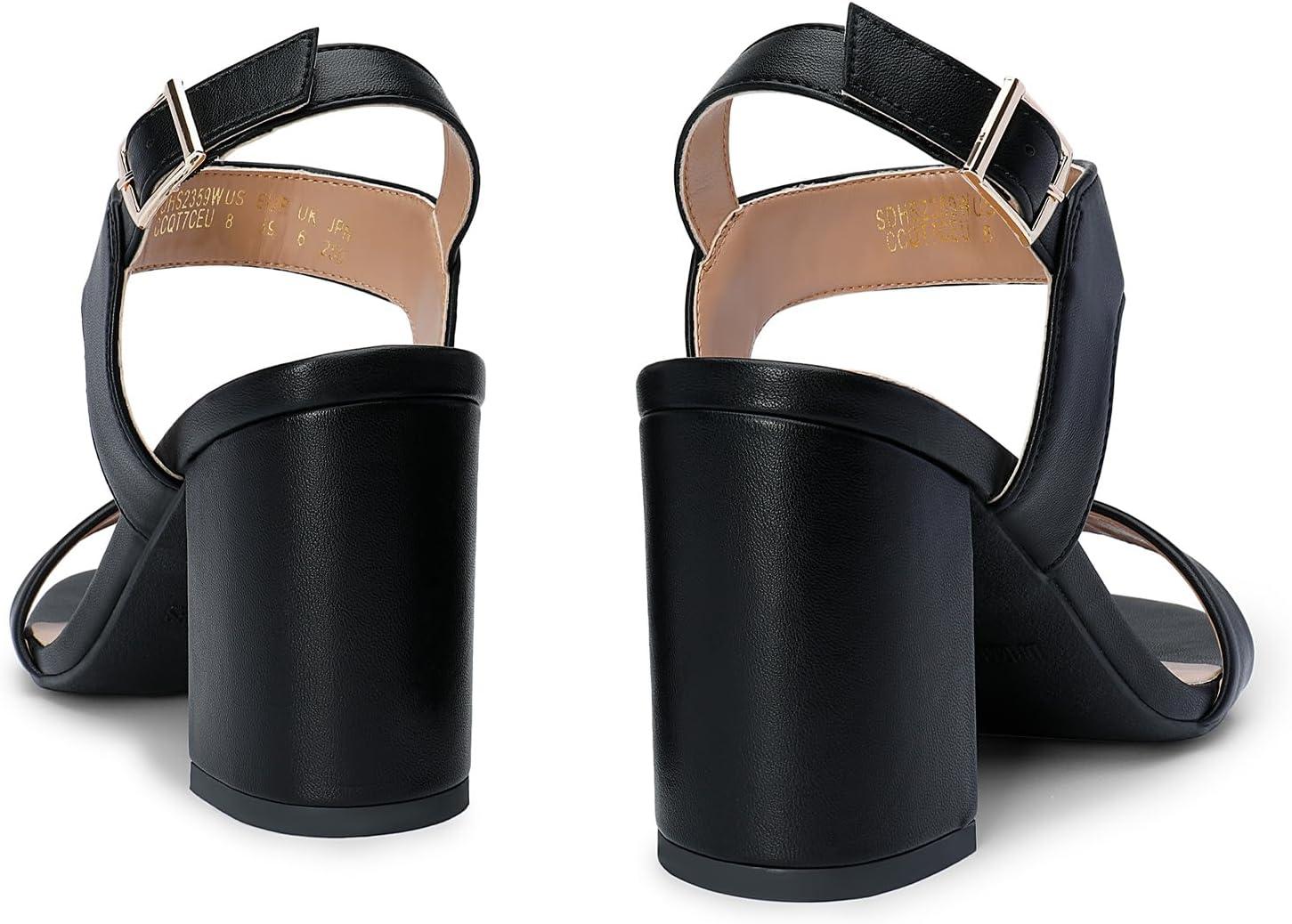 image:imageDREAM PAIRS Womens High Chunky Heels Square Toe Block Ankle Strap 3 inch Comfortable Heeled Sandals For Formal Wedding Party DressBlack
