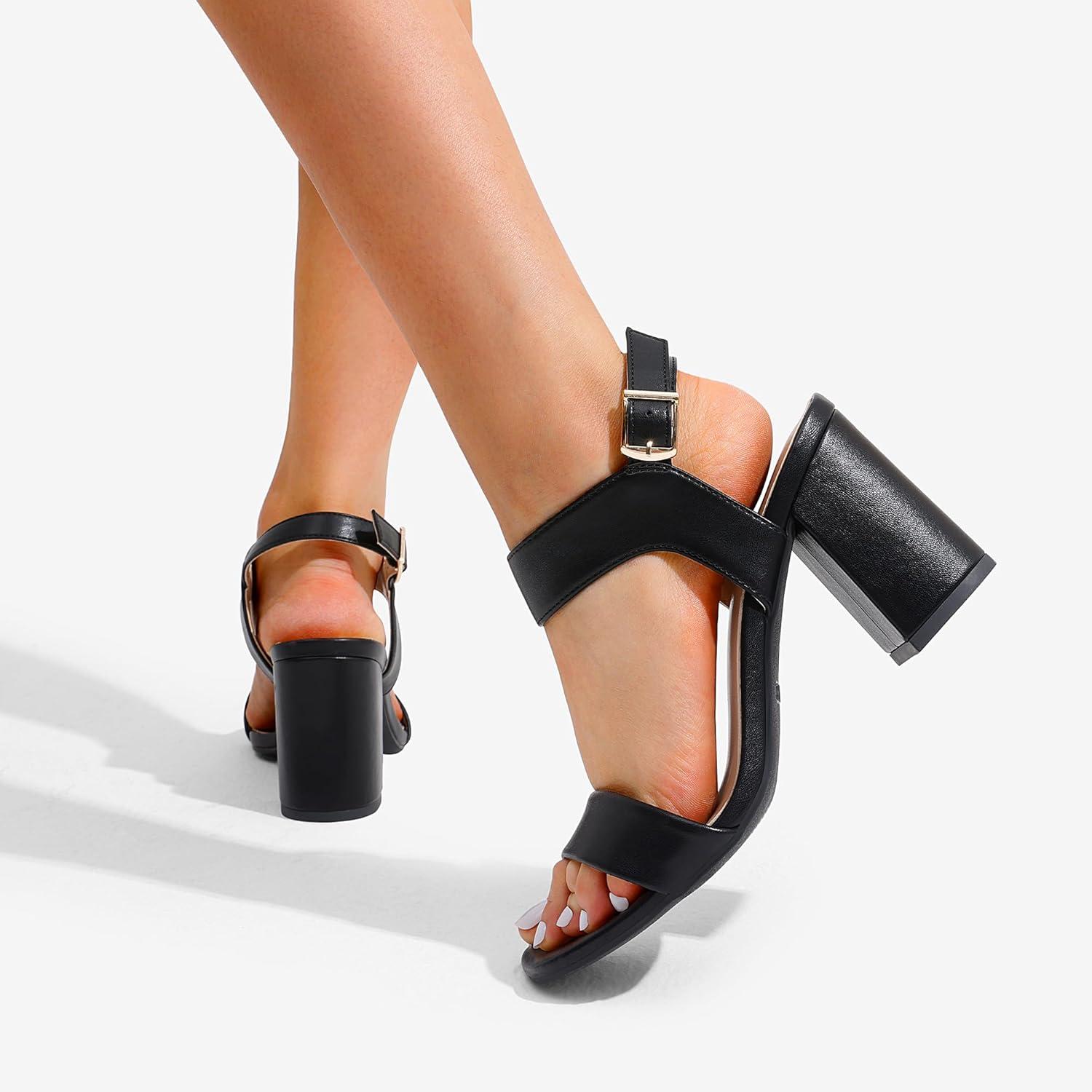 image:imageDREAM PAIRS Womens High Chunky Heels Square Toe Block Ankle Strap 3 inch Comfortable Heeled Sandals For Formal Wedding Party DressBlack