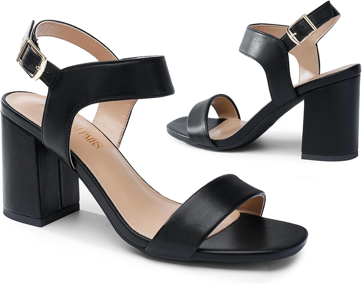 image:imageDREAM PAIRS Womens High Chunky Heels Square Toe Block Ankle Strap 3 inch Comfortable Heeled Sandals For Formal Wedding Party DressBlack