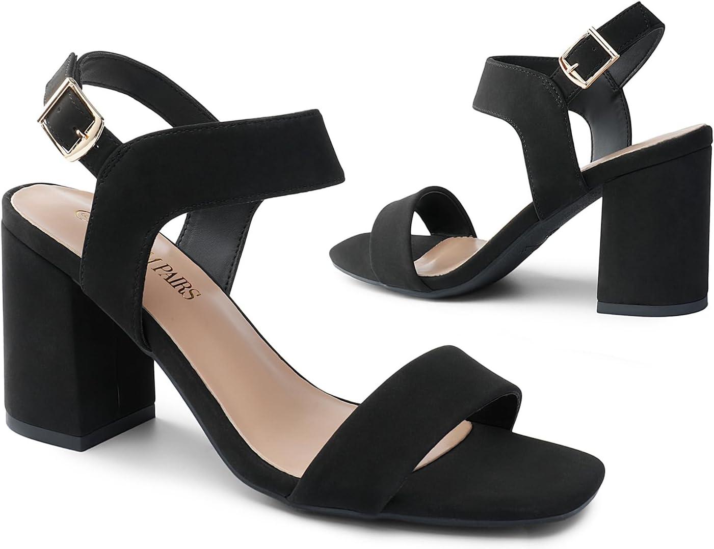 image:imageDREAM PAIRS Womens High Chunky Heels Square Toe Block Ankle Strap 3 inch Comfortable Heeled Sandals For Formal Wedding Party DressBlacknubuck
