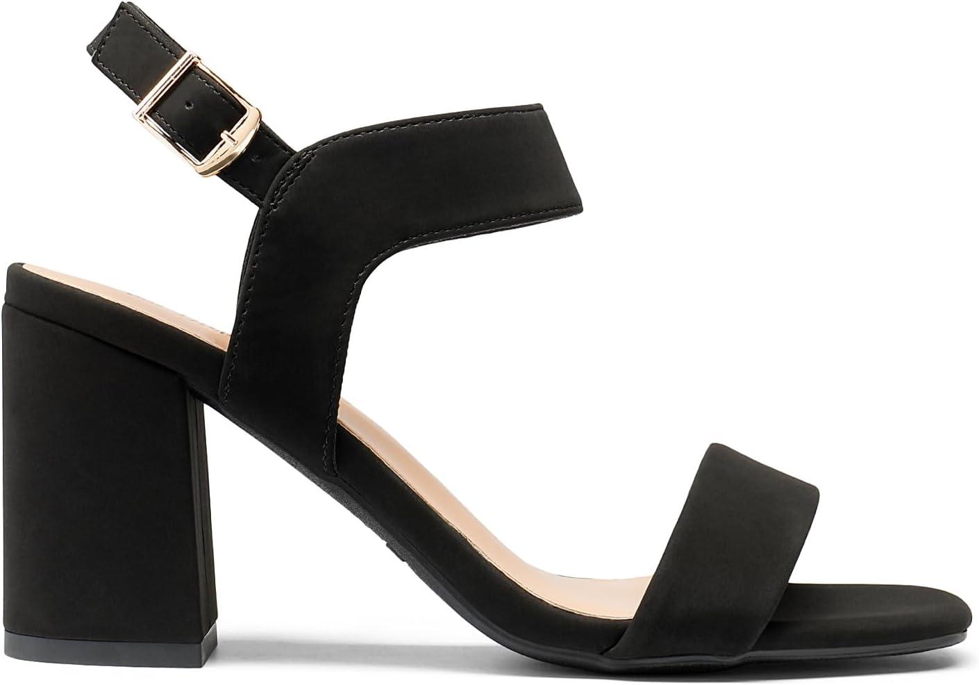 image:imageDREAM PAIRS Womens High Chunky Heels Square Toe Block Ankle Strap 3 inch Comfortable Heeled Sandals For Formal Wedding Party DressBlacknubuck