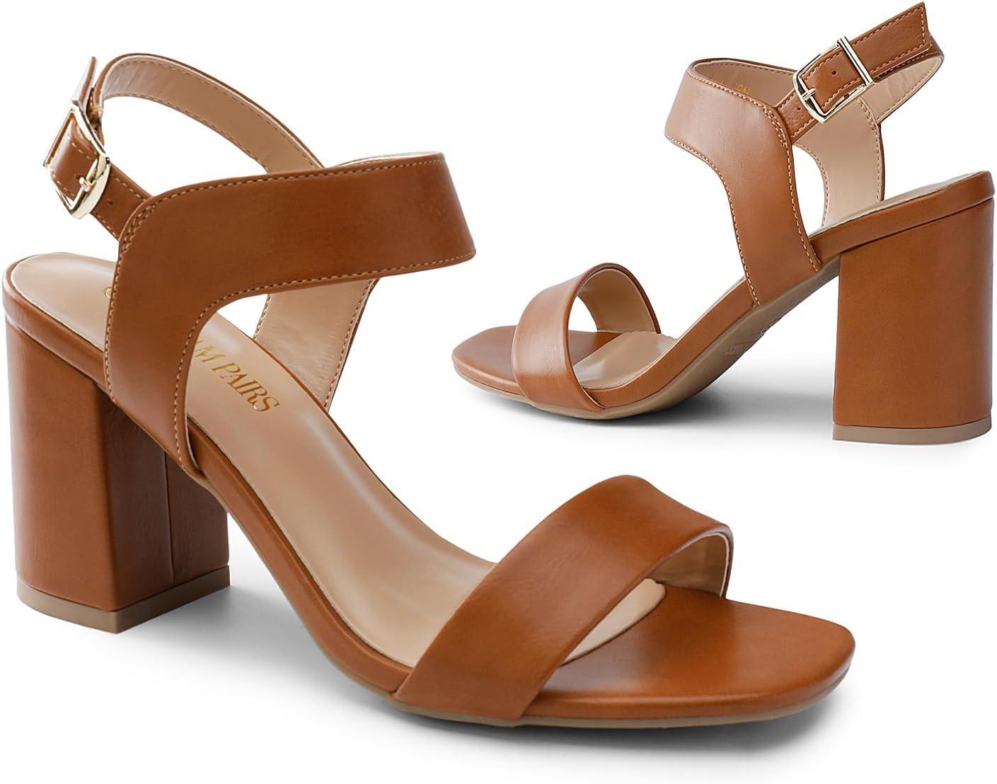 image:imageDREAM PAIRS Womens High Chunky Heels Square Toe Block Ankle Strap 3 inch Comfortable Heeled Sandals For Formal Wedding Party DressBrown