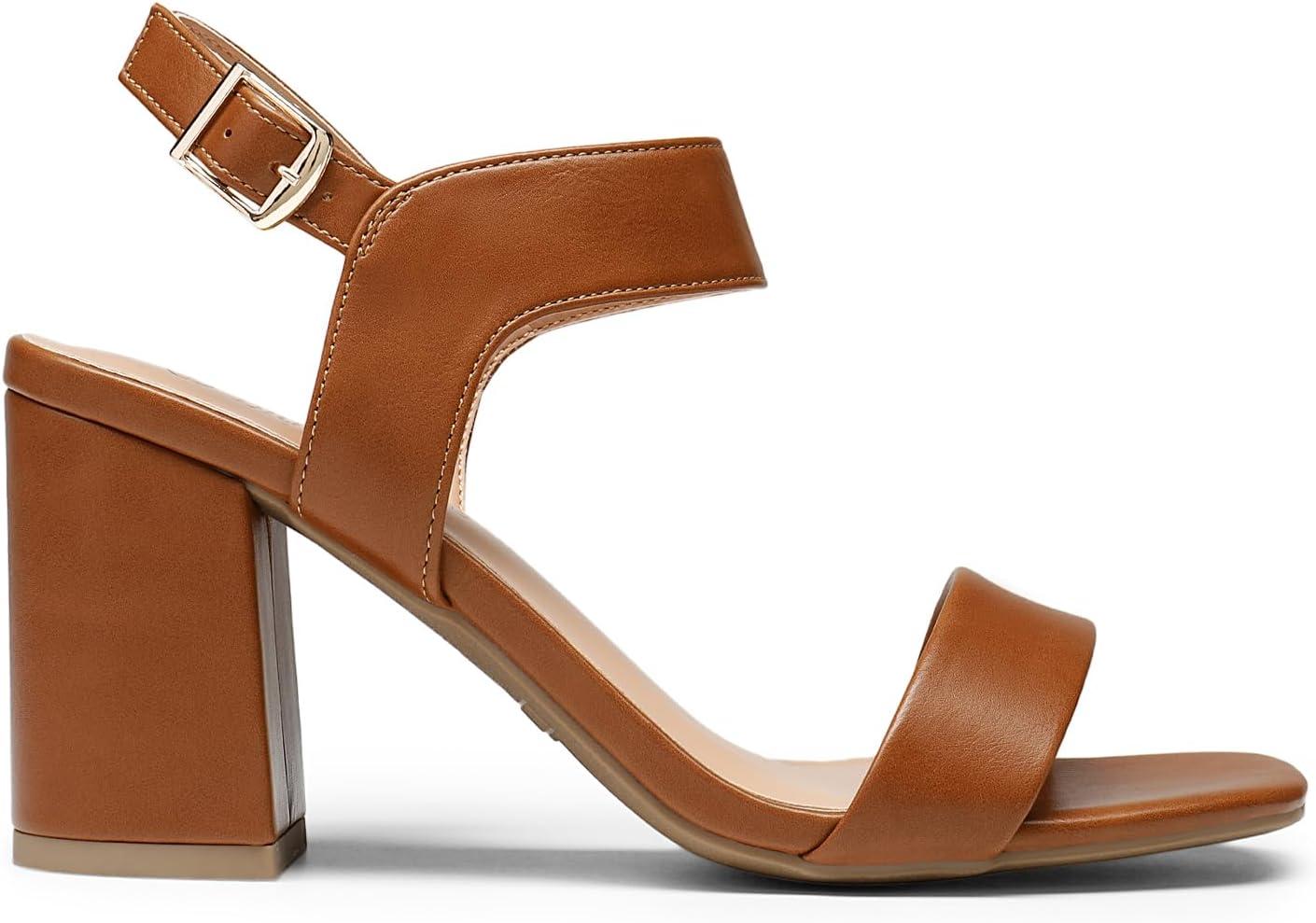 image:imageDREAM PAIRS Womens High Chunky Heels Square Toe Block Ankle Strap 3 inch Comfortable Heeled Sandals For Formal Wedding Party DressBrown