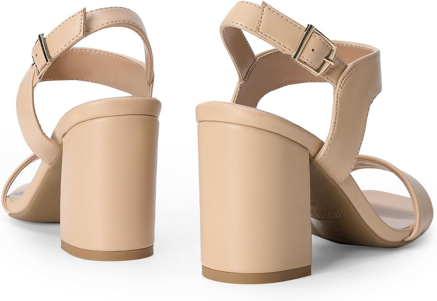 image:imageDREAM PAIRS Womens High Chunky Heels Square Toe Block Ankle Strap 3 inch Comfortable Heeled Sandals For Formal Wedding Party DressNude