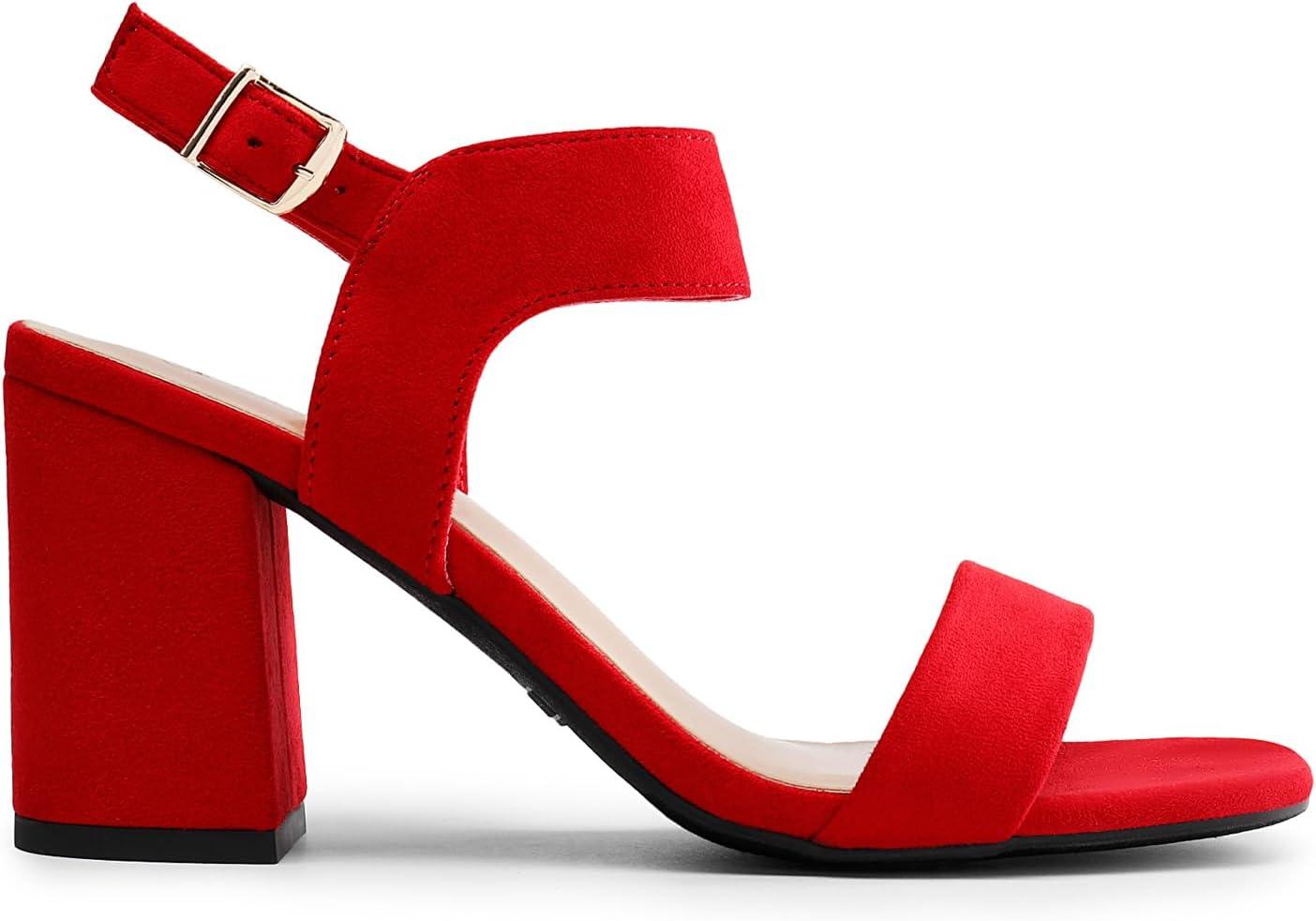 image:imageDREAM PAIRS Womens High Chunky Heels Square Toe Block Ankle Strap 3 inch Comfortable Heeled Sandals For Formal Wedding Party DressRedsuede