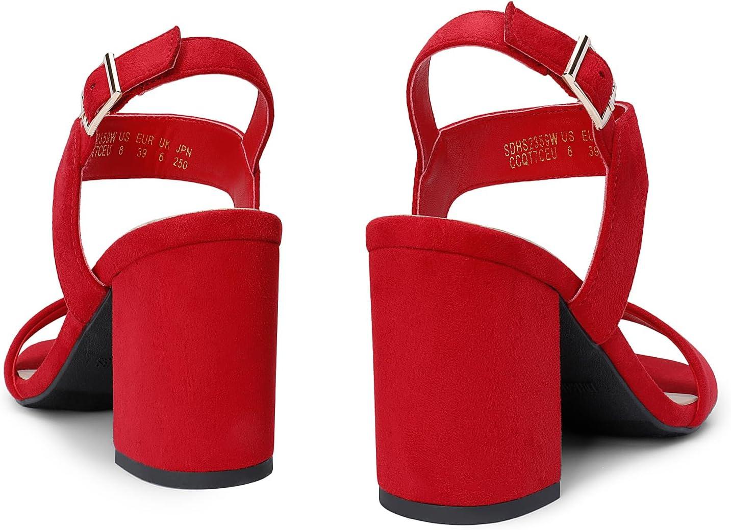 image:imageDREAM PAIRS Womens High Chunky Heels Square Toe Block Ankle Strap 3 inch Comfortable Heeled Sandals For Formal Wedding Party DressRedsuede