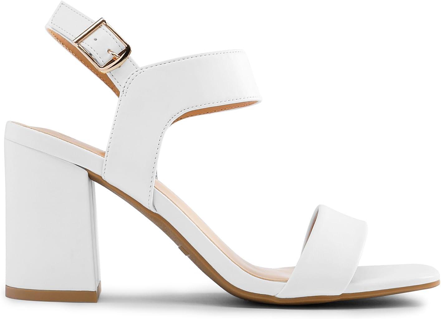 image:imageDREAM PAIRS Womens High Chunky Heels Square Toe Block Ankle Strap 3 inch Comfortable Heeled Sandals For Formal Wedding Party DressWhite