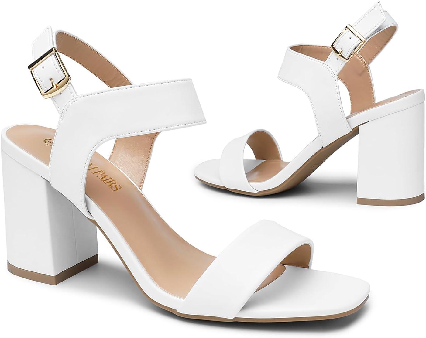 image:imageDREAM PAIRS Womens High Chunky Heels Square Toe Block Ankle Strap 3 inch Comfortable Heeled Sandals For Formal Wedding Party DressWhite