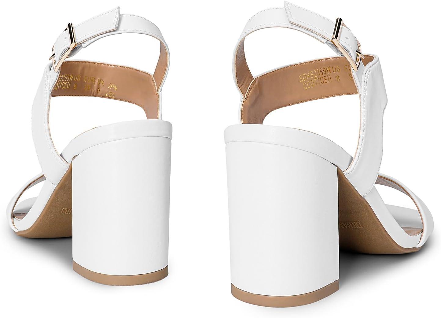 image:imageDREAM PAIRS Womens High Chunky Heels Square Toe Block Ankle Strap 3 inch Comfortable Heeled Sandals For Formal Wedding Party DressWhite