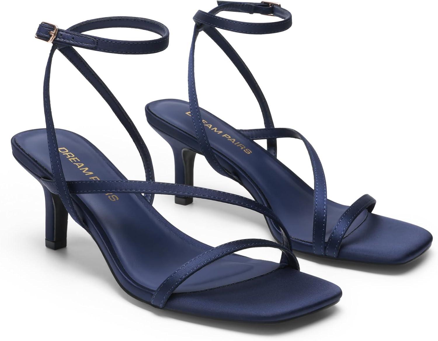 image:imageDREAM PAIRS Womens Low Kitten Heels Strappy Open Square Toe Ankle Strap Sexy Fashion Comfort Dress Shoes Party Heeled SandalsNavy