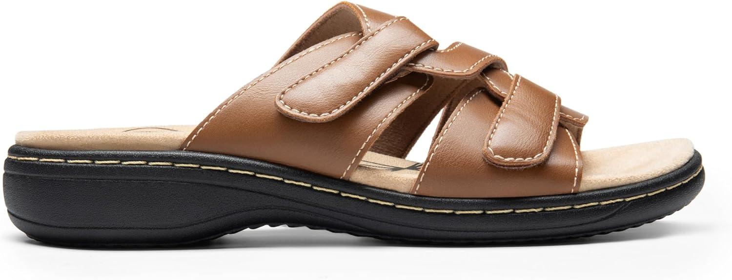 image:imageDREAM PAIRS Womens Slides Arch Support Slip on Flat Sandals Plantar Fasciitis Soft Cushion Slippers With Adjustable StrapsTan