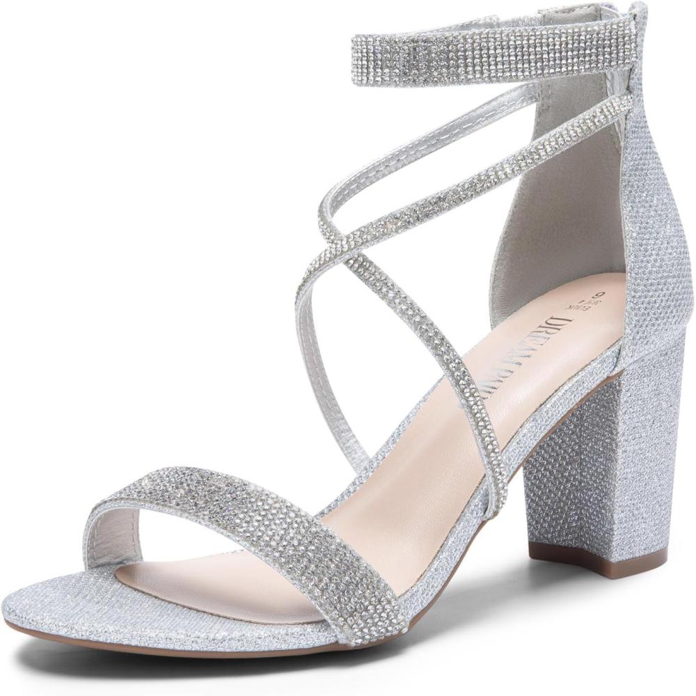 image:imageDREAM PAIRS Womens Chunk Low Heel Pump SandalsSilverglitter