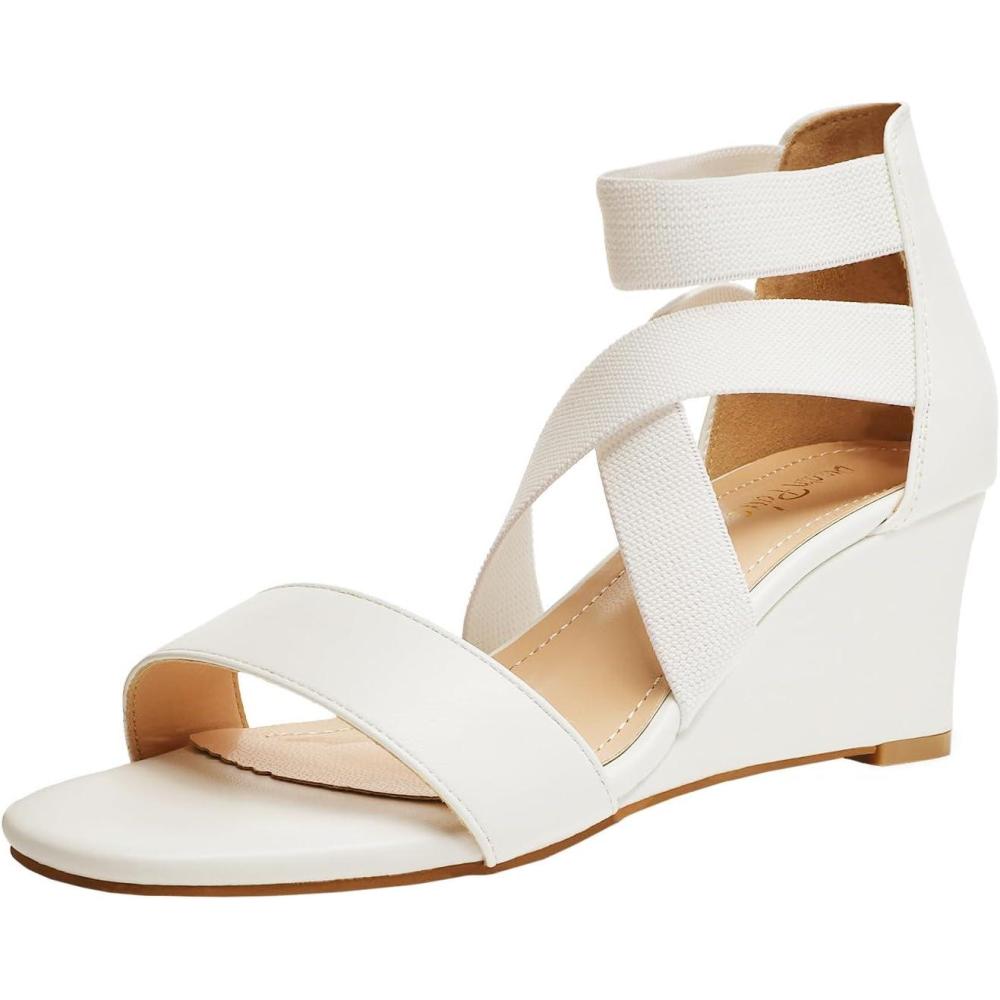 image:imageDREAM PAIRS Womens Elastic Ankle Strap Low Wedge Sandals Comfortable Dressy Heels for Summer Formal and Special OccasionsWhite