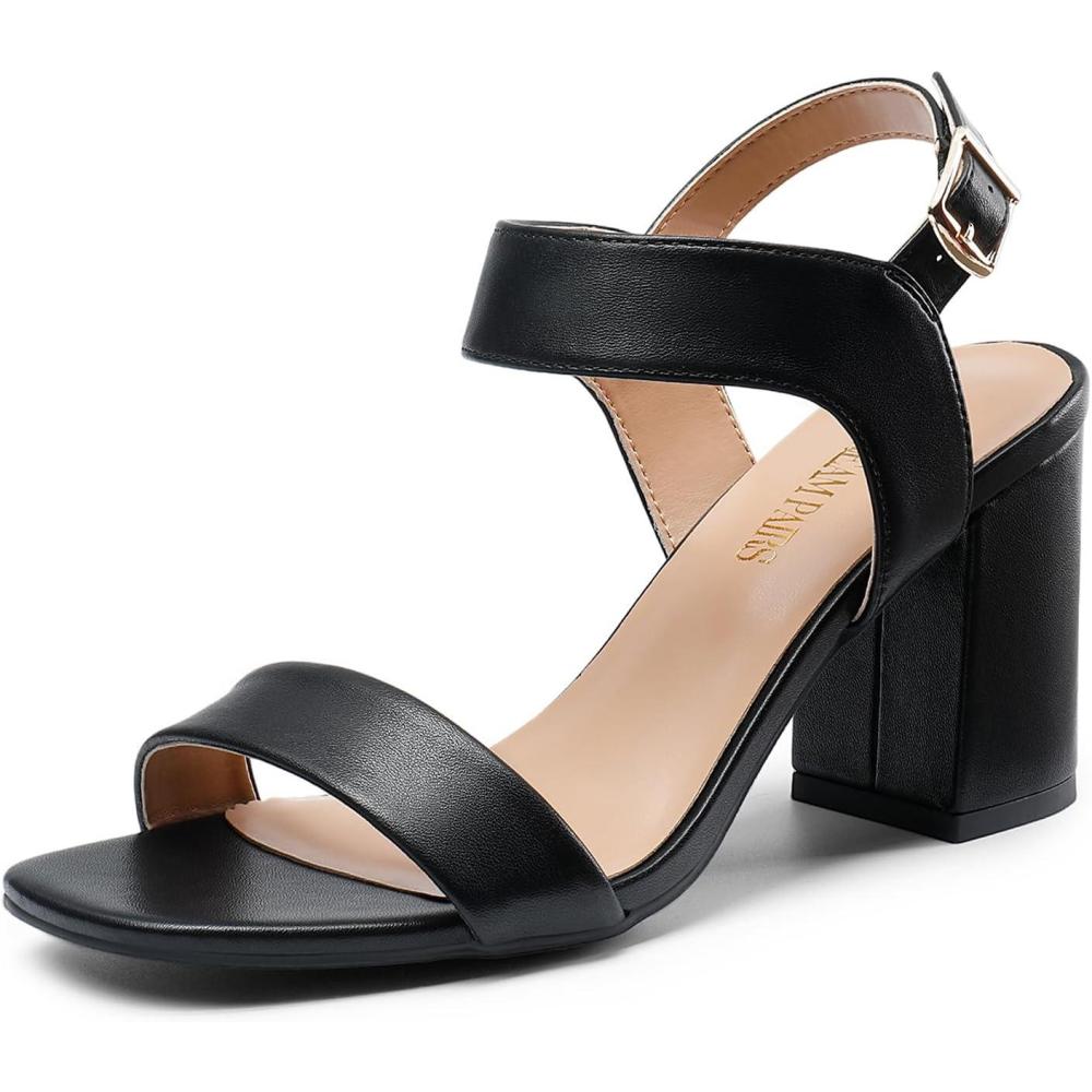image:imageDREAM PAIRS Womens High Chunky Heels Square Toe Block Ankle Strap 3 inch Comfortable Heeled Sandals For Formal Wedding Party DressBlack