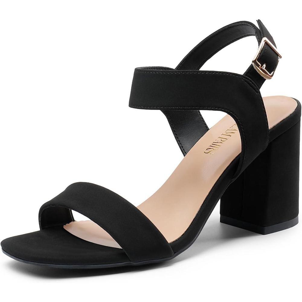 image:imageDREAM PAIRS Womens High Chunky Heels Square Toe Block Ankle Strap 3 inch Comfortable Heeled Sandals For Formal Wedding Party DressBlacknubuck