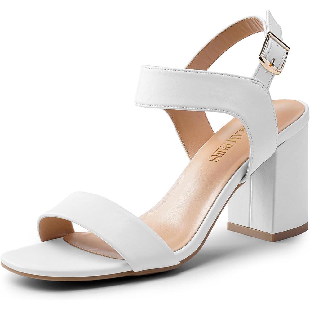image:imageDREAM PAIRS Womens High Chunky Heels Square Toe Block Ankle Strap 3 inch Comfortable Heeled Sandals For Formal Wedding Party DressWhite