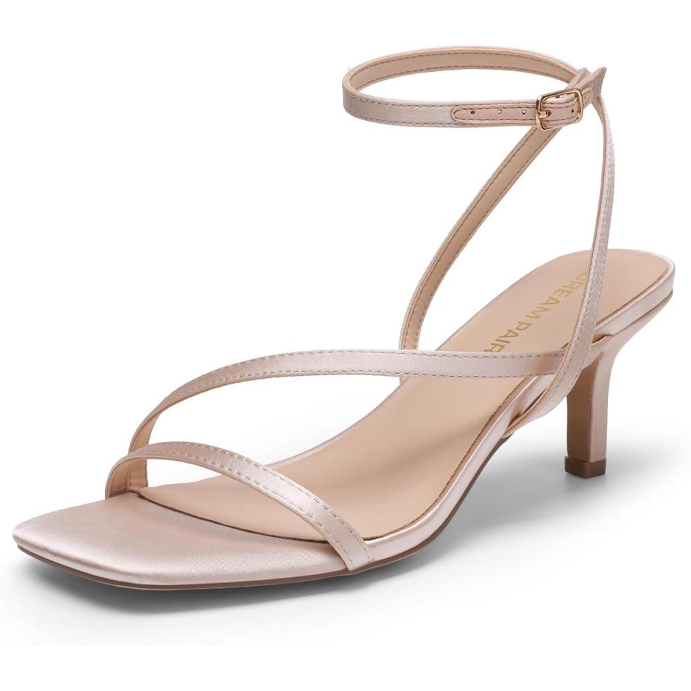 image:imageDREAM PAIRS Womens Low Kitten Heels Strappy Open Square Toe Ankle Strap Sexy Fashion Comfort Dress Shoes Party Heeled SandalsChampagne