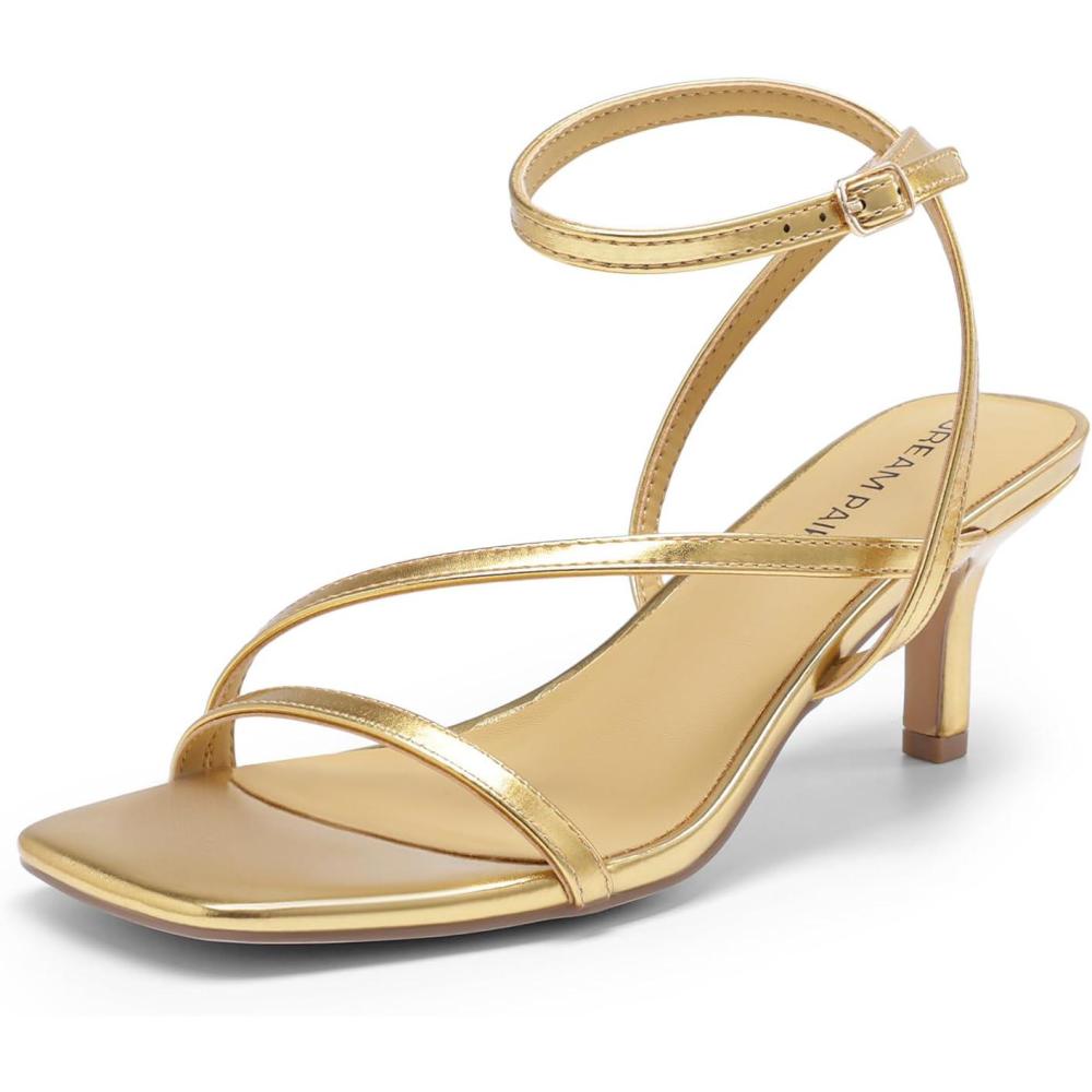 image:imageDREAM PAIRS Womens Low Kitten Heels Strappy Open Square Toe Ankle Strap Sexy Fashion Comfort Dress Shoes Party Heeled SandalsGold
