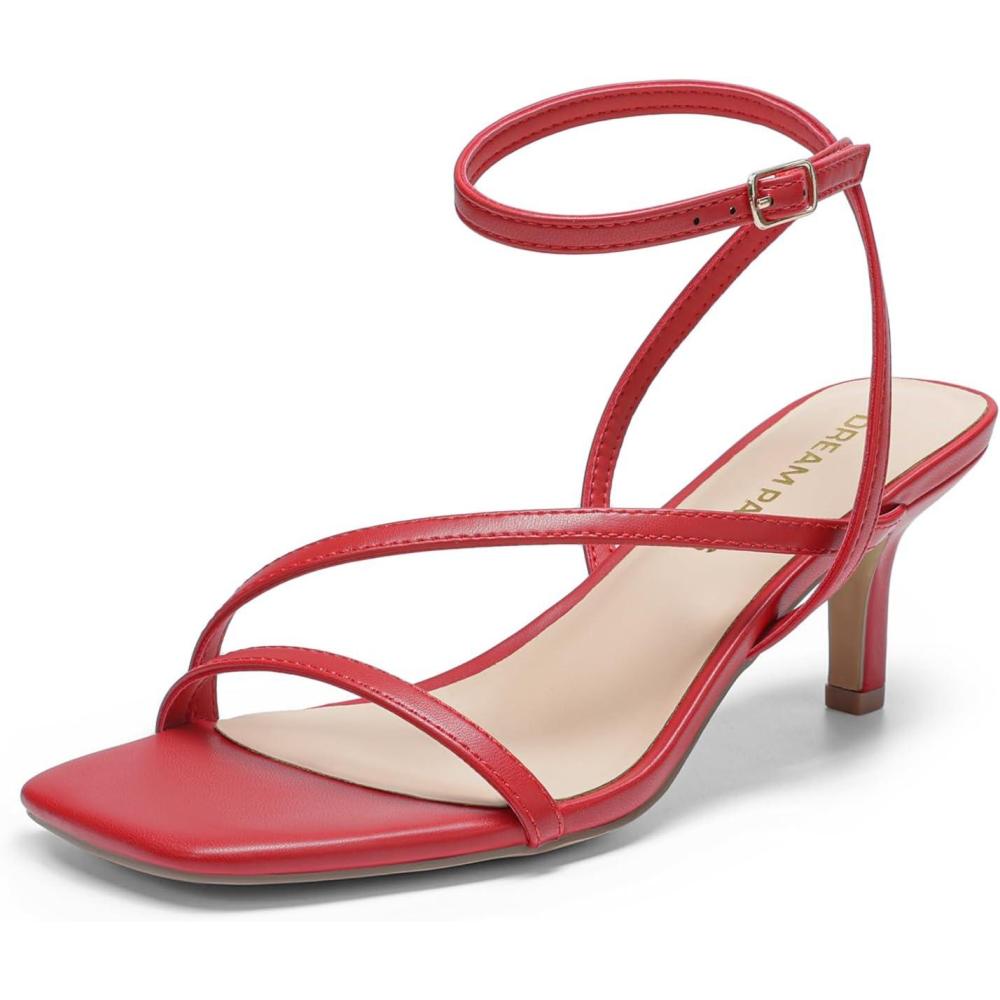 image:imageDREAM PAIRS Womens Low Kitten Heels Strappy Open Square Toe Ankle Strap Sexy Fashion Comfort Dress Shoes Party Heeled SandalsRed