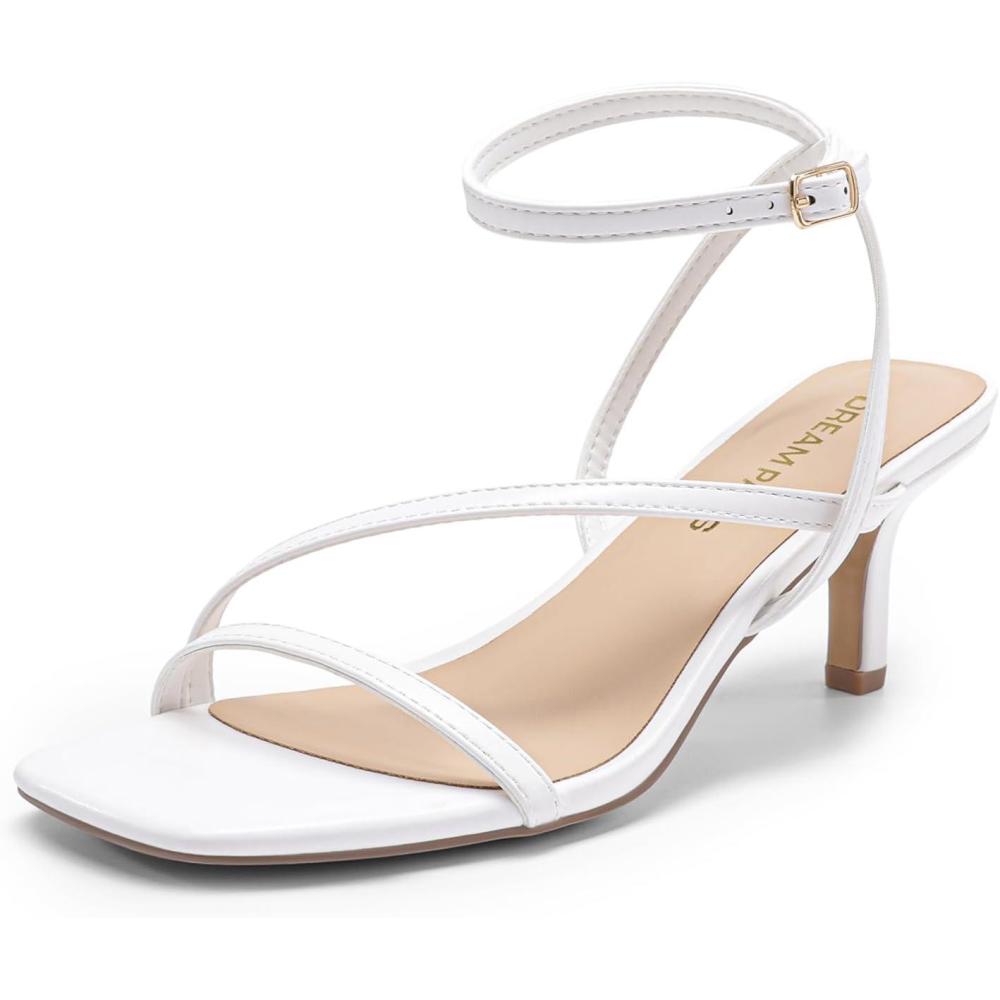 image:imageDREAM PAIRS Womens Low Kitten Heels Strappy Open Square Toe Ankle Strap Sexy Fashion Comfort Dress Shoes Party Heeled SandalsWhite