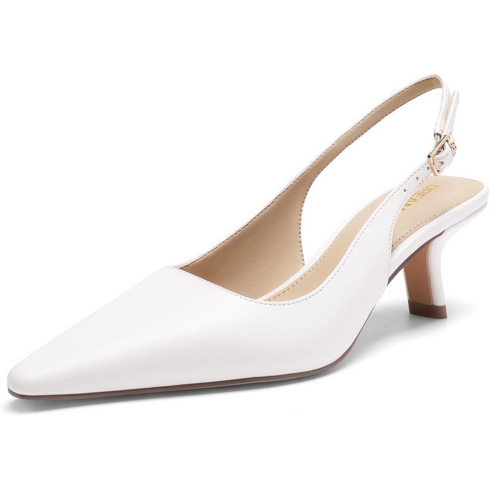 image:imageDREAM PAIRS Womens Slingback Kitten Heels  236 Inch Low Heel Pointed Toe Pumps Comfortable Closed Toe Dress Shoes for Office Work Classic Holiday HeelsWhite