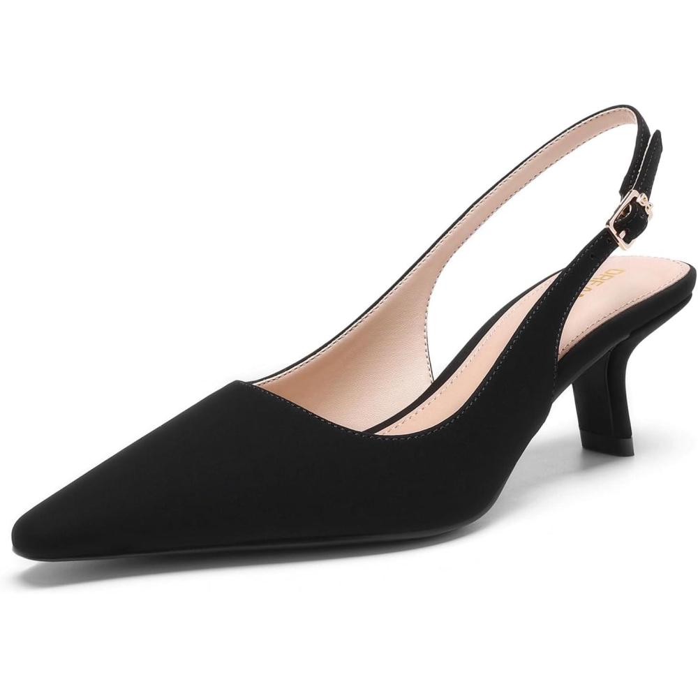 image:imageDREAM PAIRS Womens Slingback Kitten Heels  236 Inch Low Heel Pointed Toe Pumps Comfortable Closed Toe Dress Shoes for Office Work Classic Holiday HeelsBlacknubuck