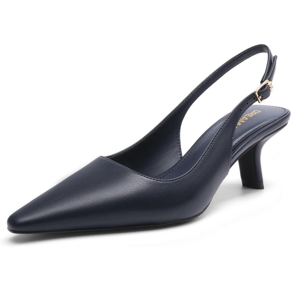 image:imageDREAM PAIRS Womens Slingback Kitten Heels  236 Inch Low Heel Pointed Toe Pumps Comfortable Closed Toe Dress Shoes for Office Work Classic Holiday HeelsNavy