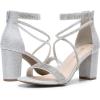 DREAM PAIRS Women’s Chunk Low Heel Pump Sandals(Silver-glitter)