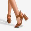 DREAM PAIRS Women’s High Chunky Heels Square Toe Block Ankle Strap 3 inch Comfortable Heeled Sandals For Formal Wedding Party Dress(Brown)