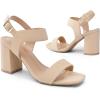 DREAM PAIRS Women’s High Chunky Heels Square Toe Block Ankle Strap 3 inch Comfortable Heeled Sandals For Formal Wedding Party Dress(Nude-nubuck)