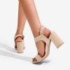DREAM PAIRS Women’s High Chunky Heels Square Toe Block Ankle Strap 3 inch Comfortable Heeled Sandals For Formal Wedding Party Dress(Nude-nubuck)