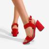 DREAM PAIRS Women’s High Chunky Heels Square Toe Block Ankle Strap 3 inch Comfortable Heeled Sandals For Formal Wedding Party Dress(Red-suede)